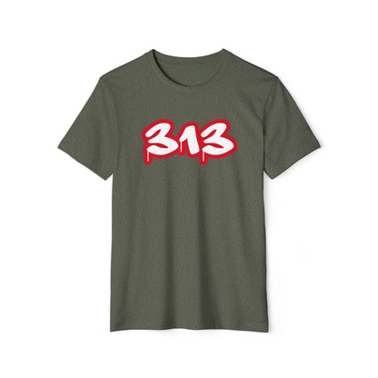 Detroit '313' T-Shirt (Aliform Red Tag Font) | Unisex Recycled Organic