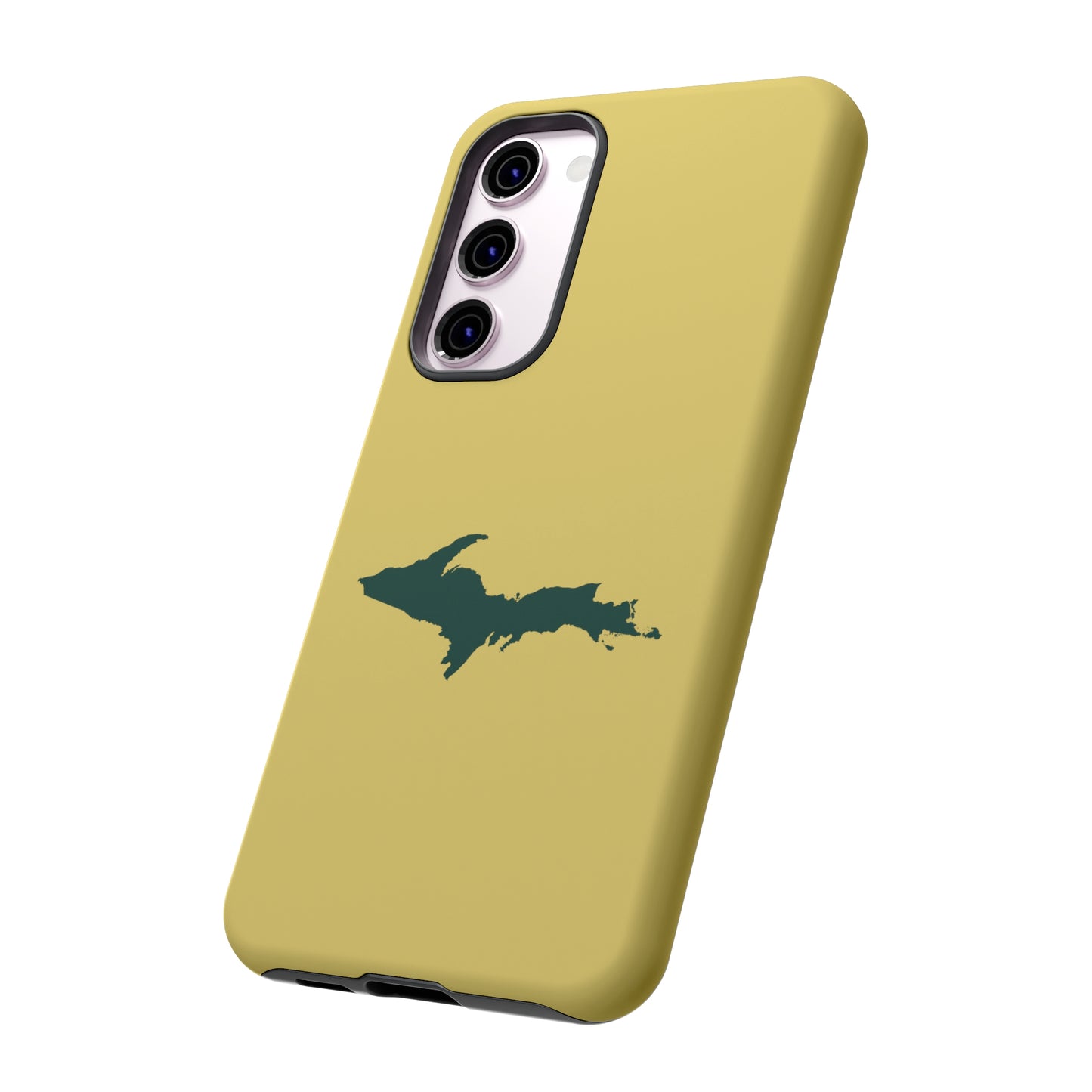 Michigan Upper Peninsula Tough Phone Case (Plum Yellow w/ Green UP Outline) | Samsung & Pixel Android