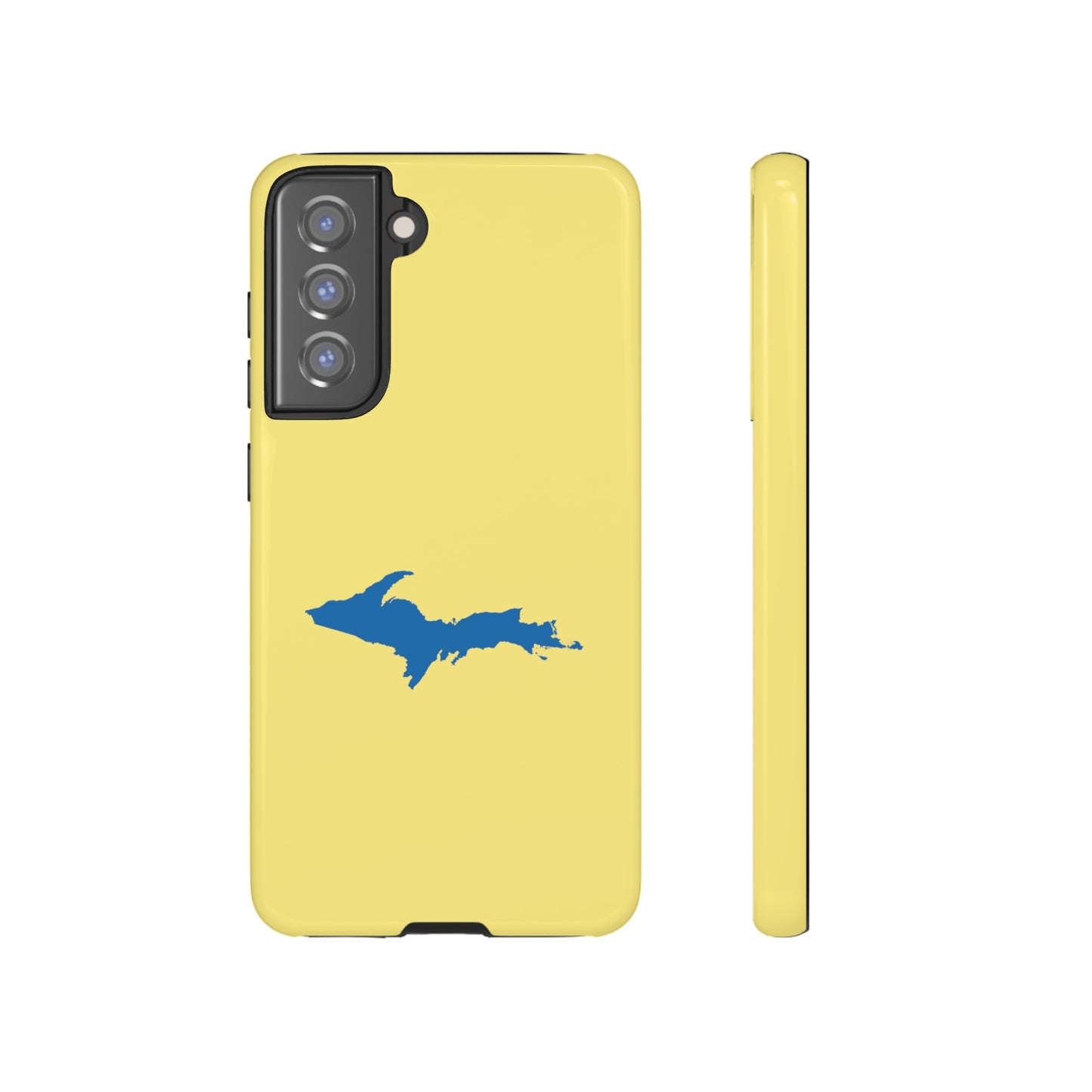 Michigan Upper Peninsula Tough Phone Case (Yellow Cherry w/ Azure UP Outline) | Samsung & Pixel Android