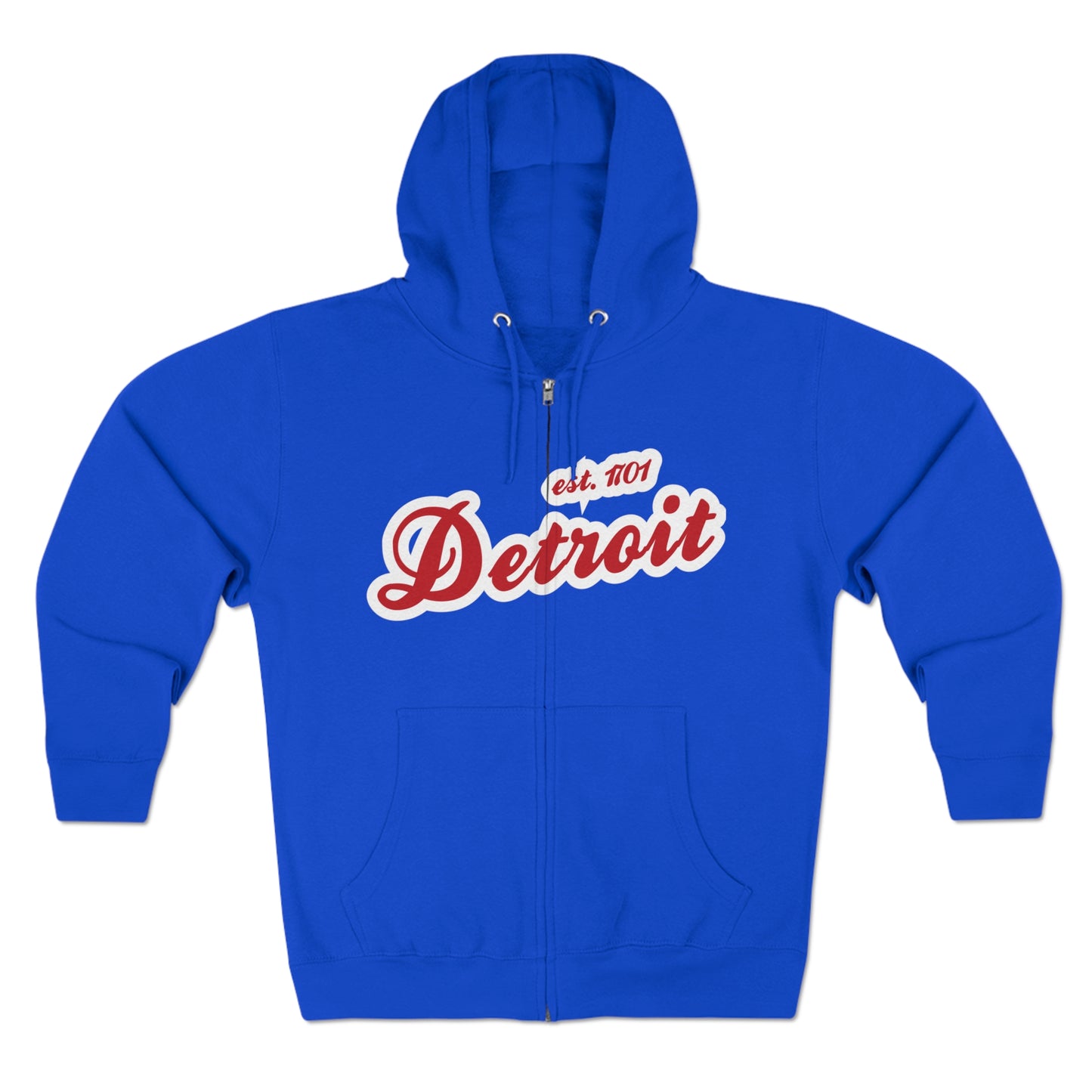 'Detroit EST 1701' Hoodie (Aliform Red Script Font) | Unisex Full Zip