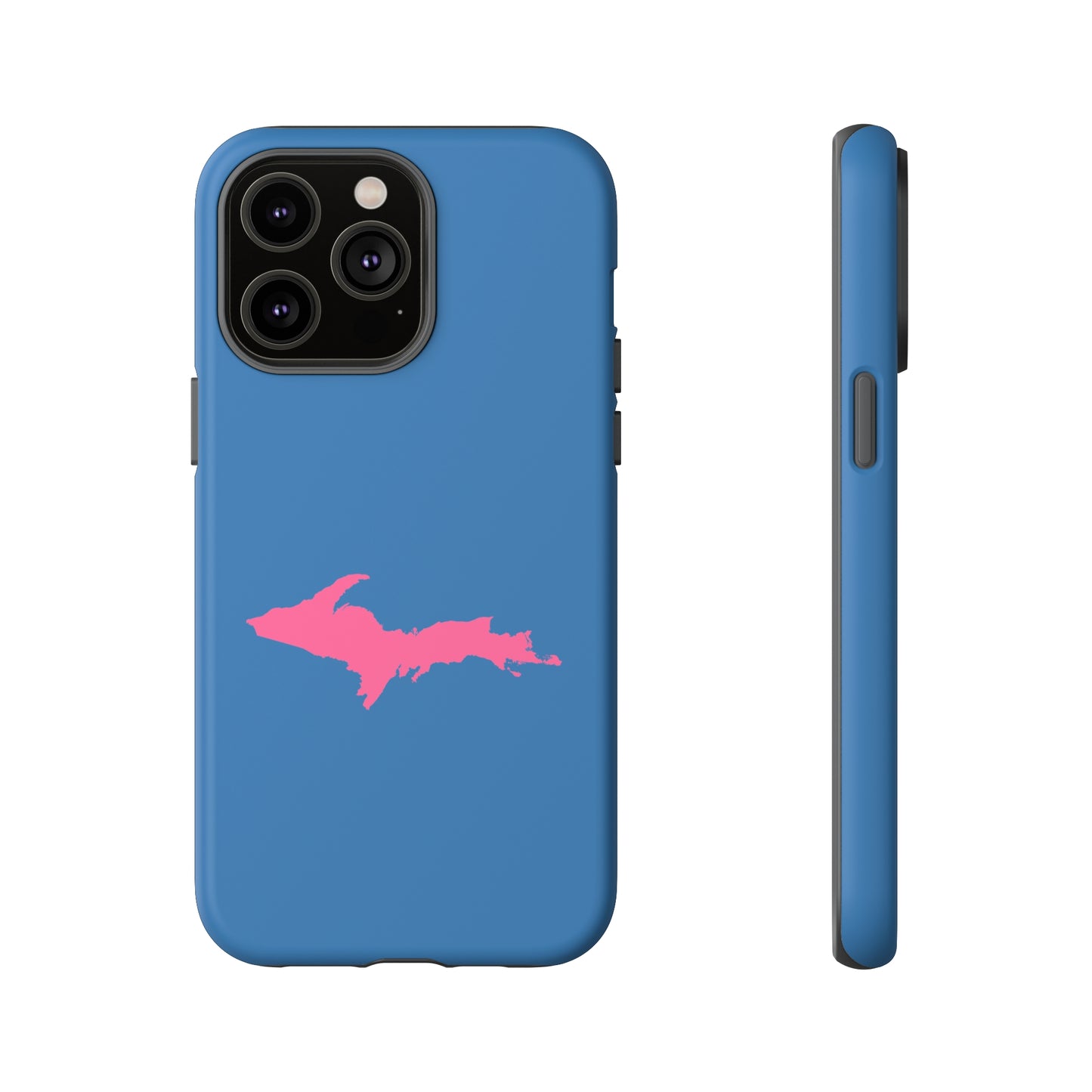 Michigan Upper Peninsula Tough Phone Case (Lake Superior Blue w/ Pink UP Outline) | Apple iPhone