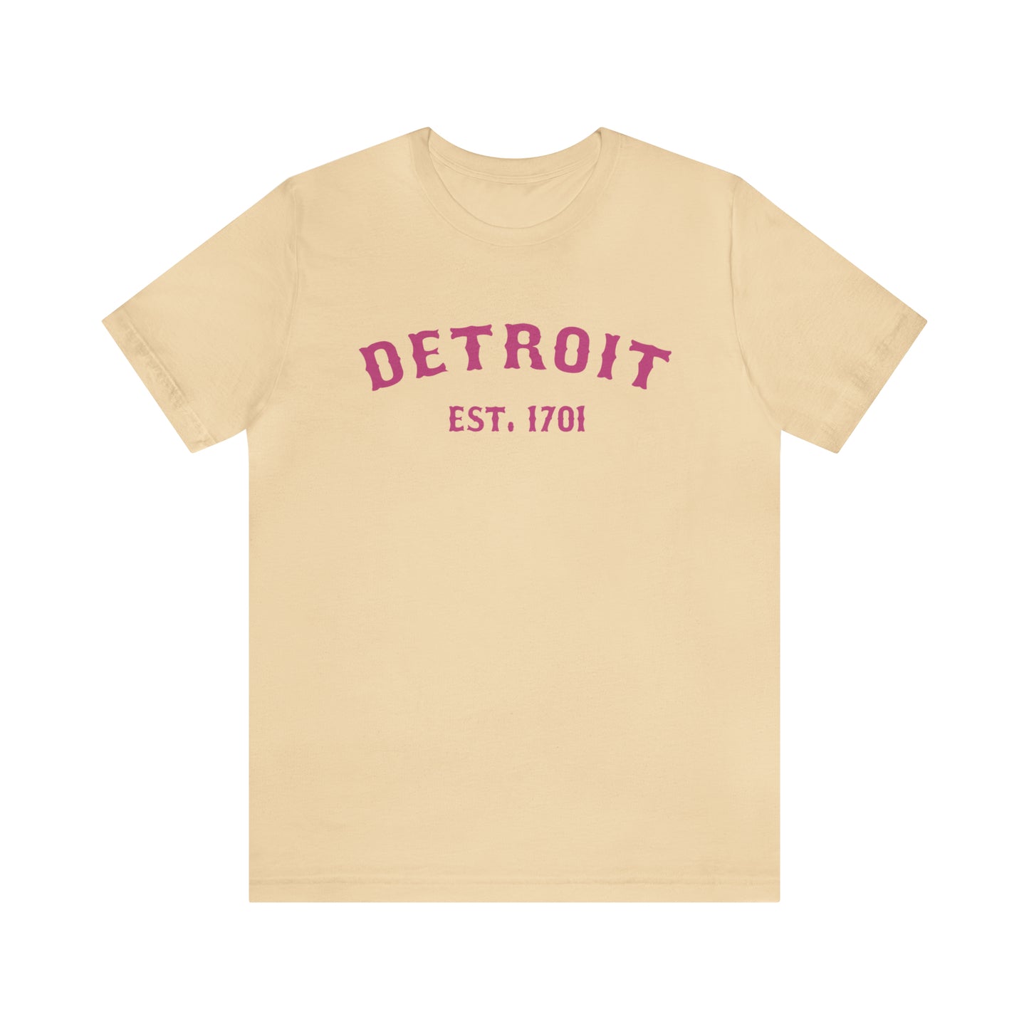 'Detroit EST. 1701' T-Shirt (Apple Blossom Pink Ballpark Font) | Unisex Standard