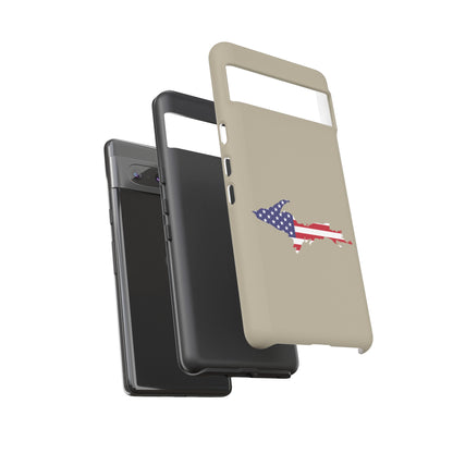 Michigan Upper Peninsula Tough Phone Case (Petoskey Stone Beige w/ UP USA Flag Outline) | Samsung & Pixel Android