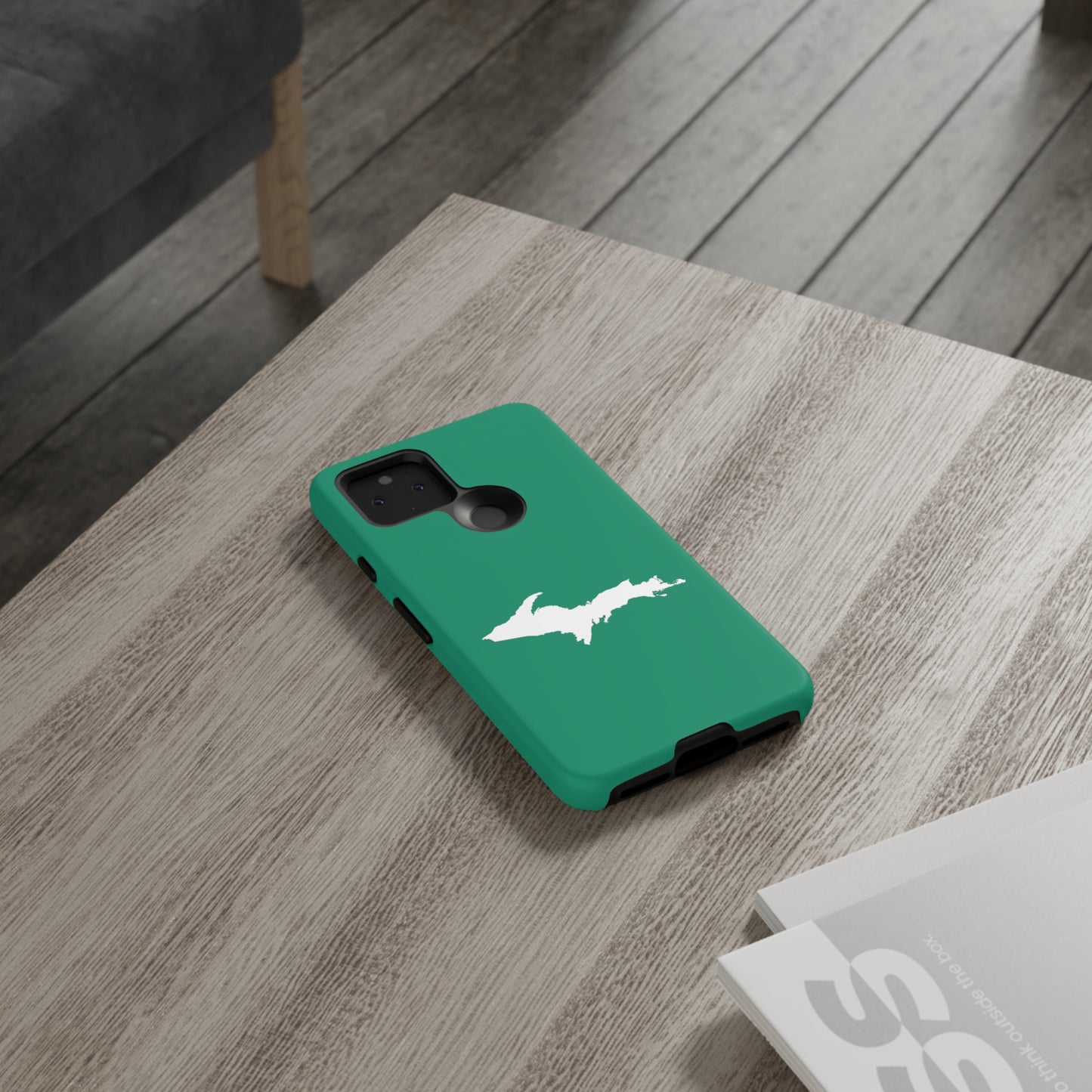 Michigan Upper Peninsula Tough Phone Case (Emerald Green w/ UP Outline) | Samsung & Pixel Android