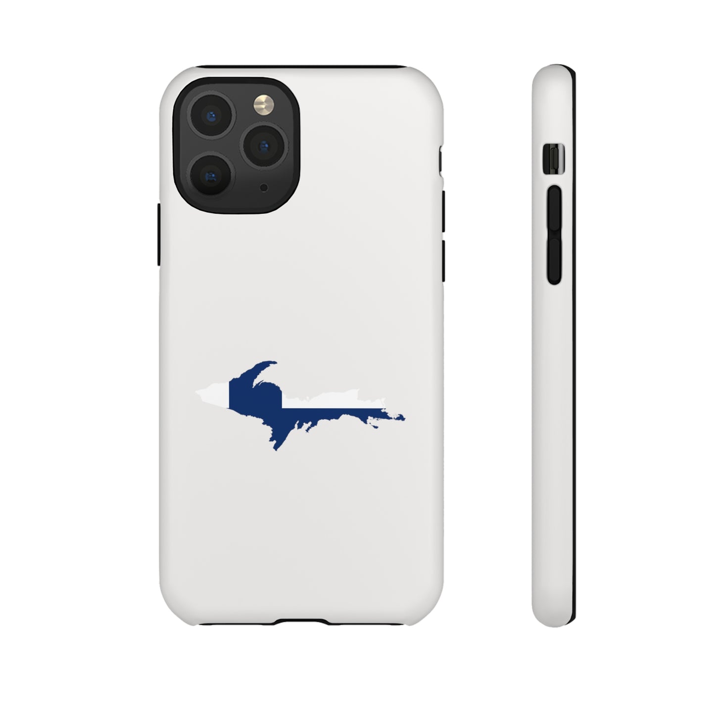 Michigan Upper Peninsula Tough Phone Case (Birch Bark White w/ UP Finland Flag Outline) | Apple iPhone