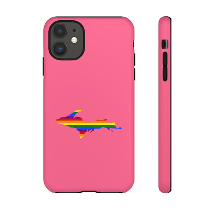 Michigan Upper Peninsula Tough Phone Case (Rhodochrosite Pink w/ UP Pride Flag Outline) | Apple iPhone