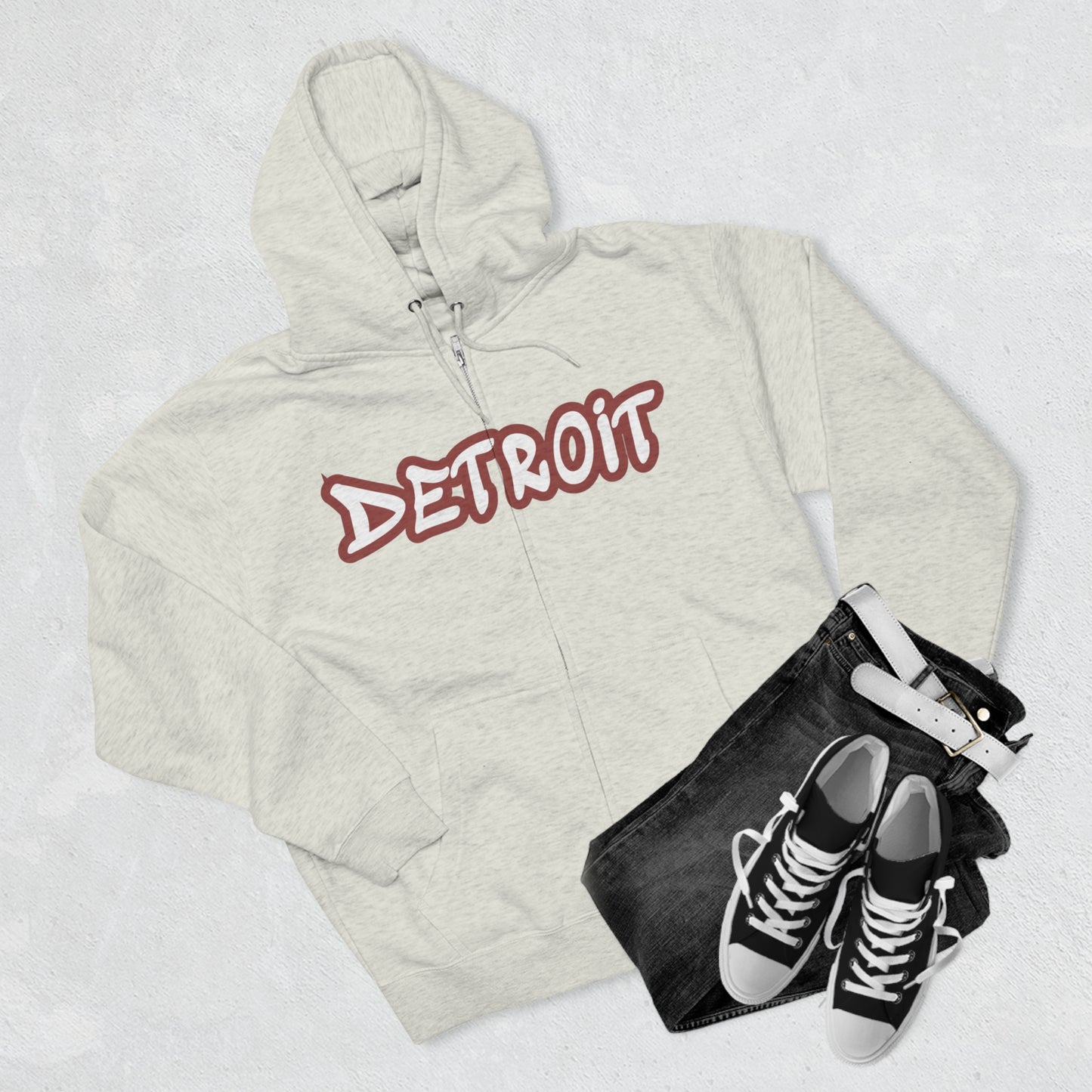 'Detroit' Hoodie (Ore Dock Red Tag Font) | Unisex Full Zip