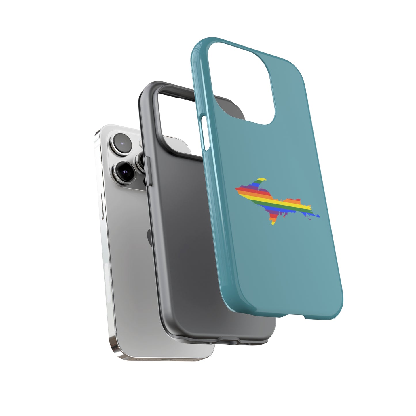 Michigan Upper Peninsula Tough Phone Case (Lake Huron Blue w/ UP Pride Flag Outline) | Apple iPhone