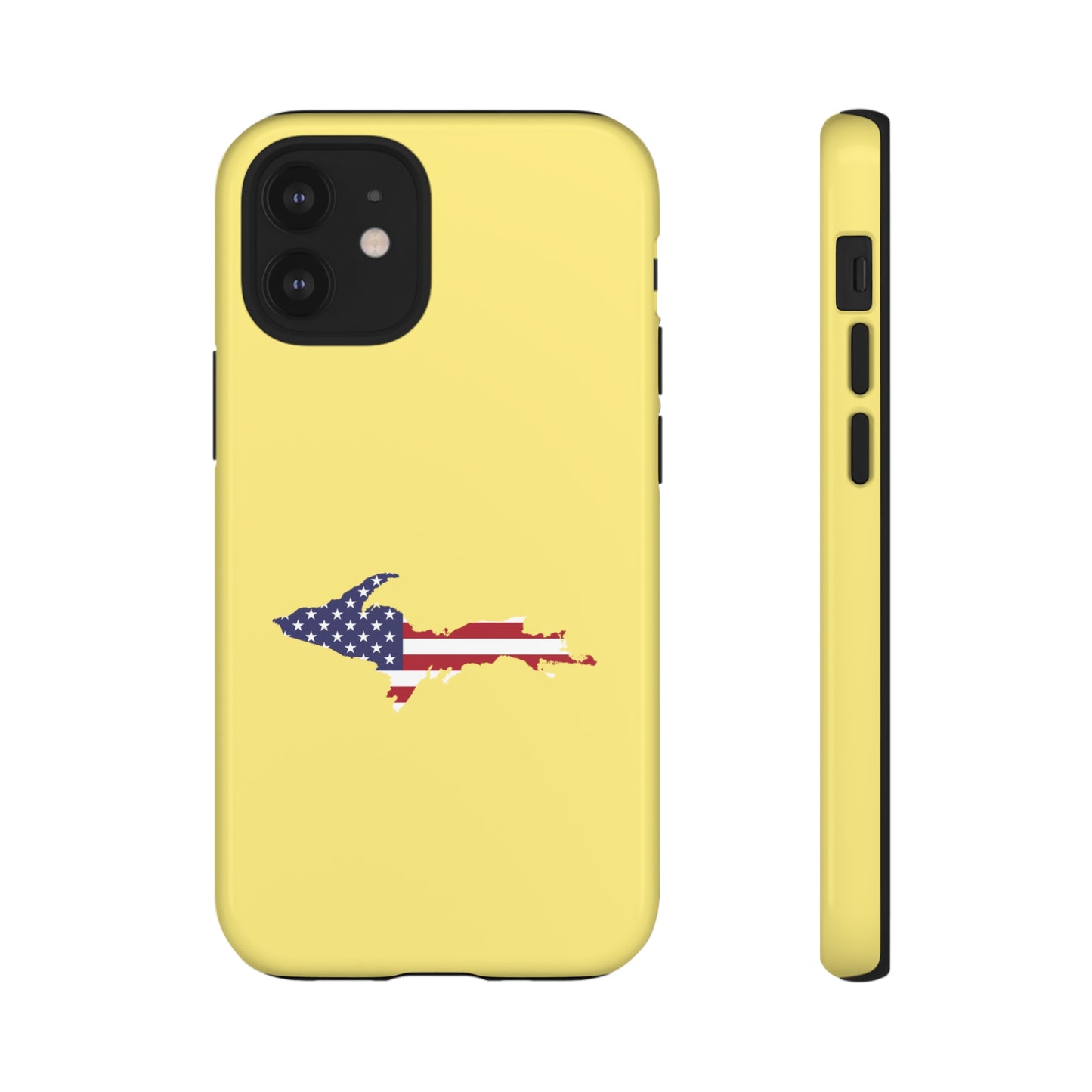 Michigan Upper Peninsula Tough Phone Case (Yellow Cherry Color w/ UP USA Outline) | Apple iPhone