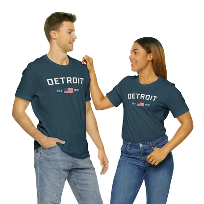 'Detroit EST 1701' T-Shirt (w/ USA Flag Outline) | Unisex Standard Fit