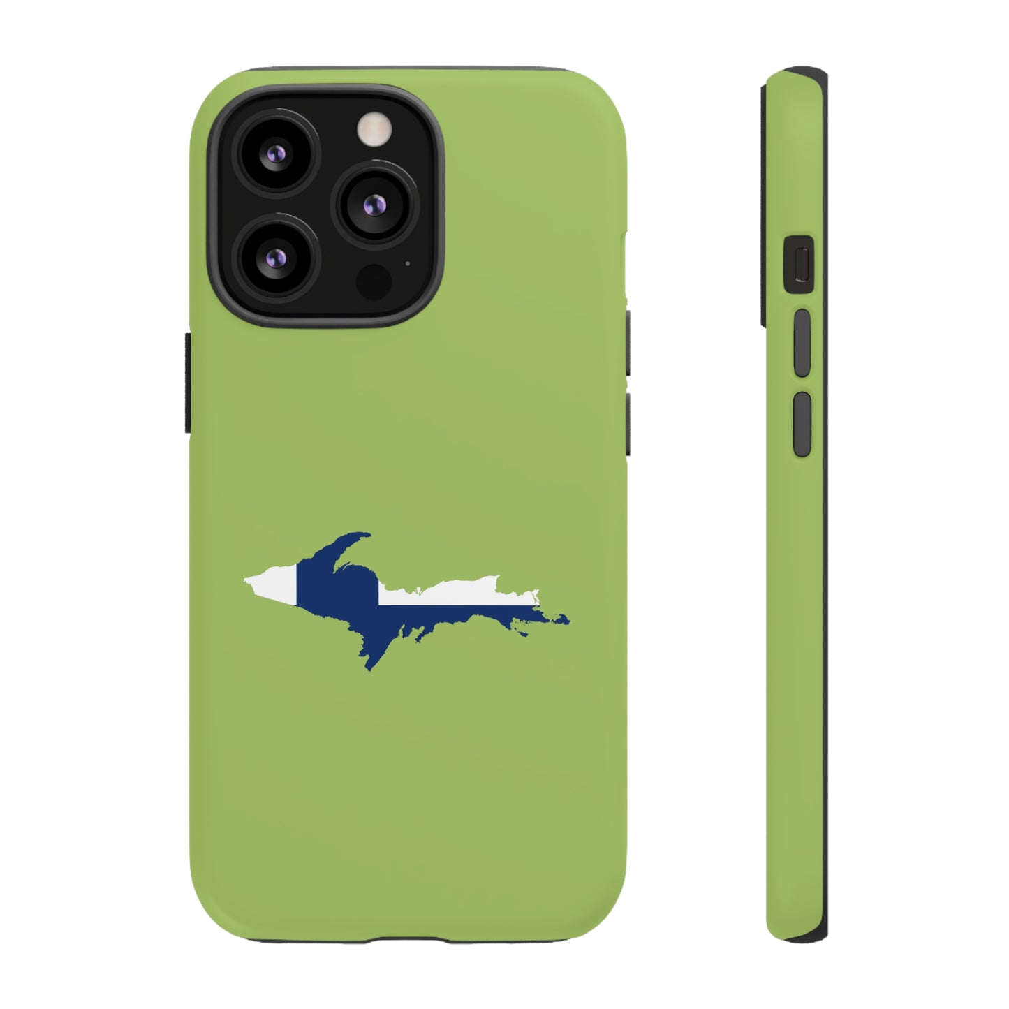 Michigan Upper Peninsula Tough Phone Case (Gooseberry Green w/ UP Finland Flag Outline) | Apple iPhone