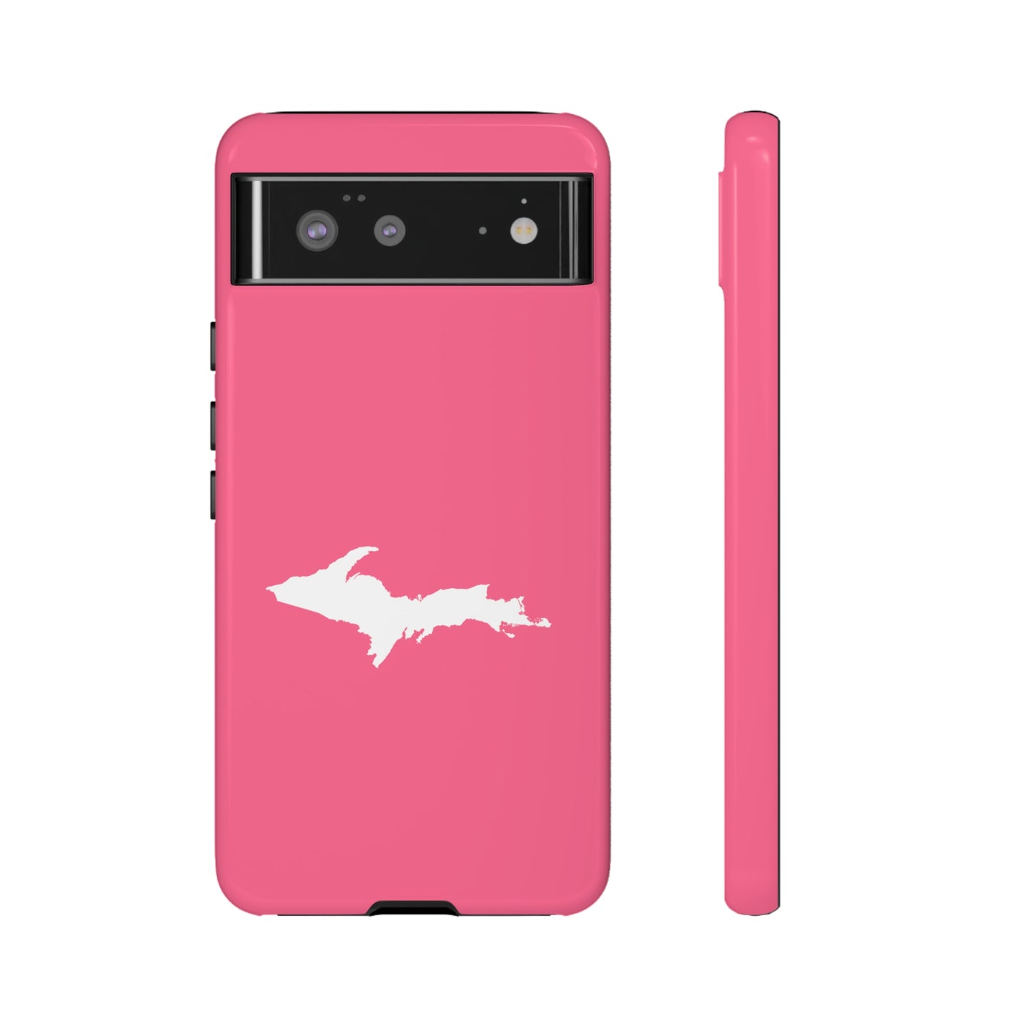 Michigan Upper Peninsula Tough Phone Case (Rhodochrosite Pink w/ UP Outline) | Samsung & Pixel Android