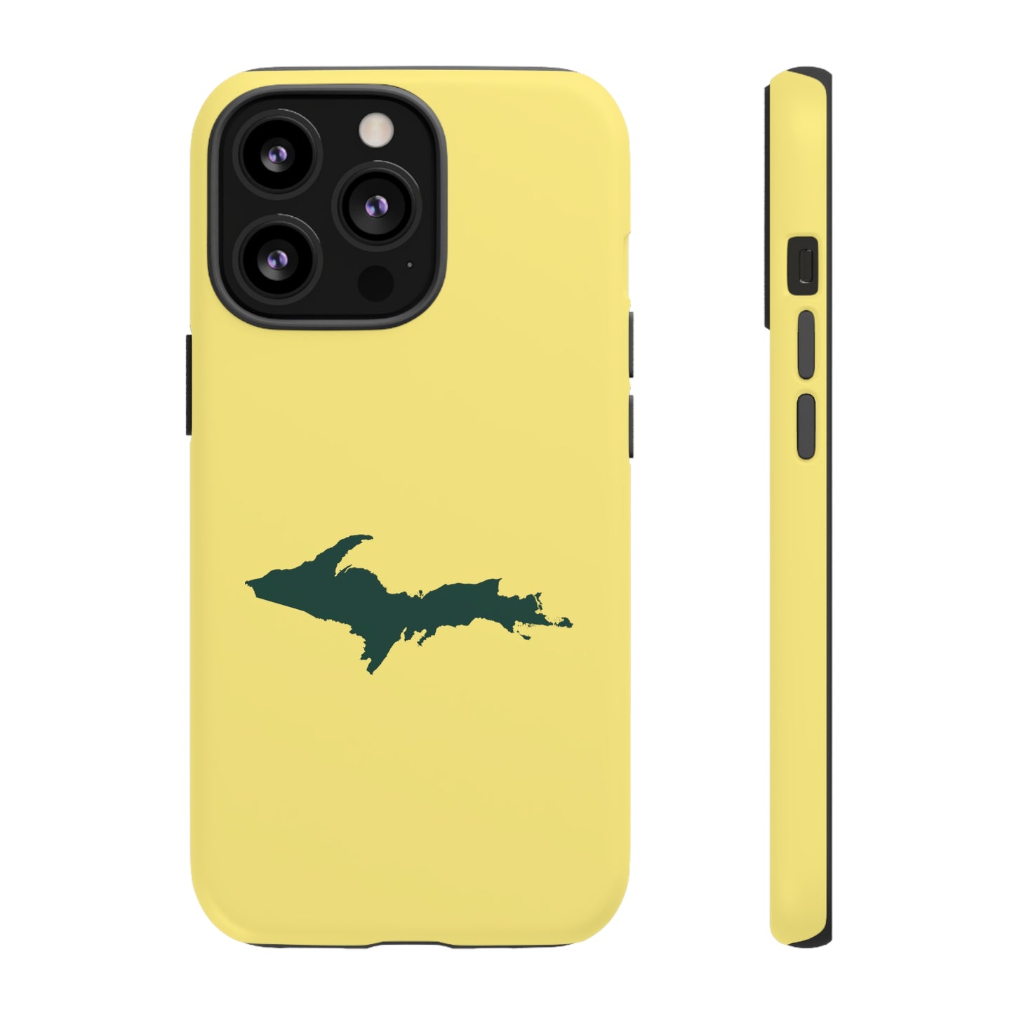 Michigan Upper Peninsula Tough Phone Case (Yellow Cherry Color w/ Green UP Outline) | Apple iPhone