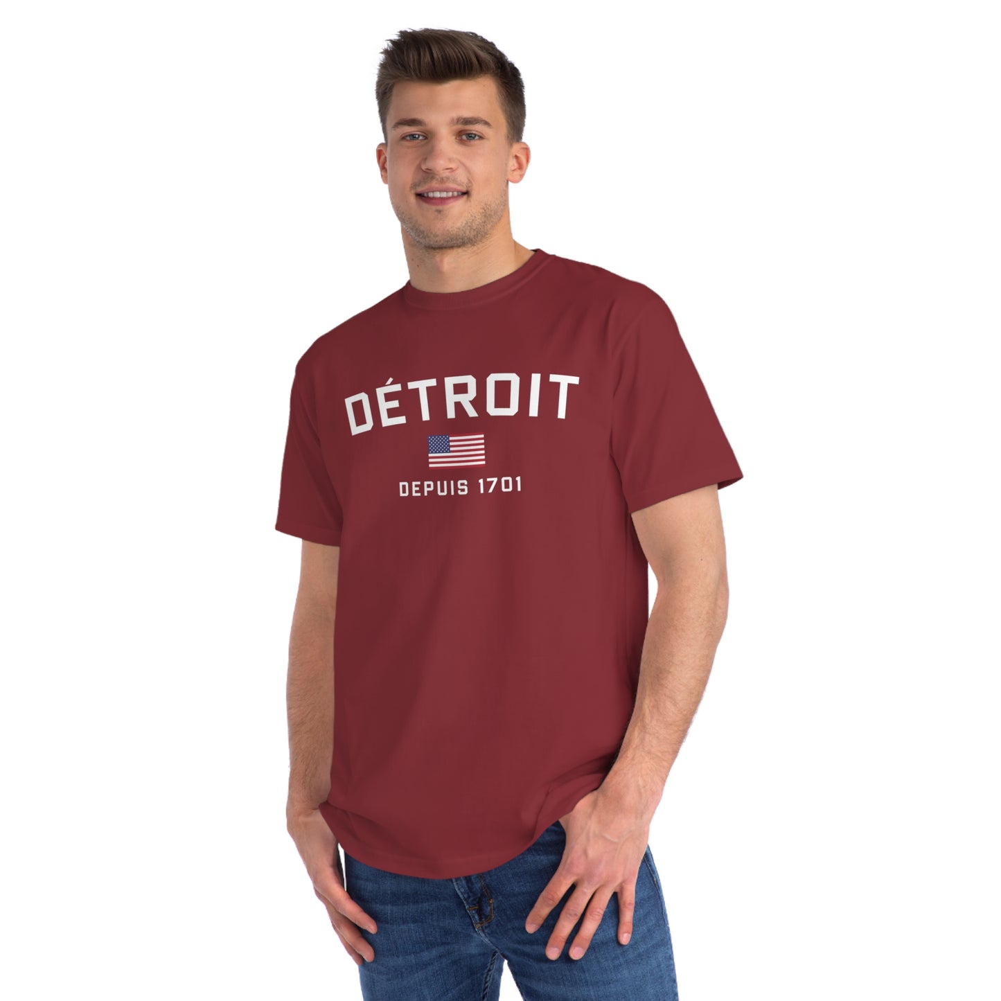 'Détroit Depuis 1701' T-Shirt (w/USA Flag) | Unisex Organic