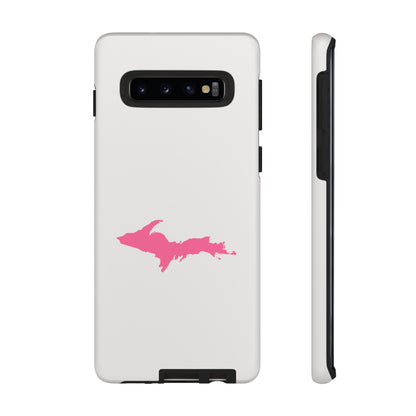 Michigan Upper Peninsula Tough Phone Case (Birch Bark White w/ Pink UP Outline) | Samsung & Pixel Android