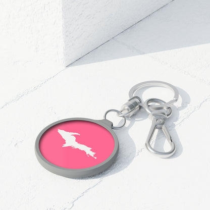 Michigan Upper Peninsula Keyring (w/ UP Outline) | Rhodocrosite Pink