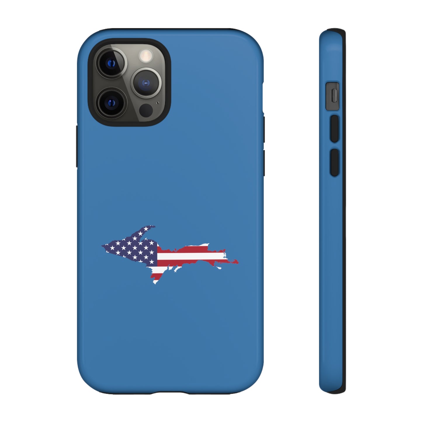 Michigan Upper Peninsula Tough Phone Case (Lake Superior Blue w/ UP USA Flag Outline) | Apple iPhone