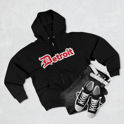 'Detroit' Hoodie (Aliform Red w/ Old English 'D') | Unisex Full Zip