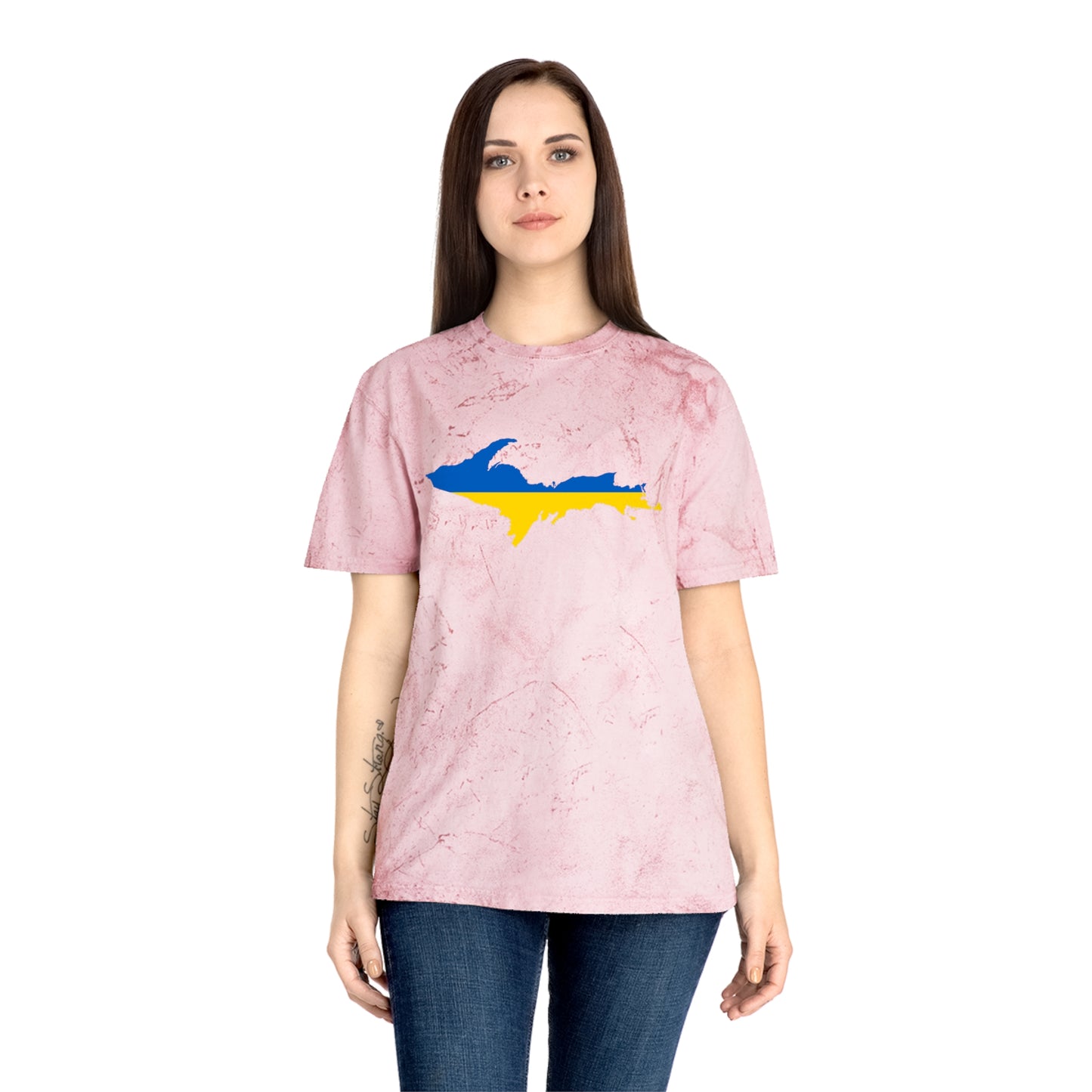 Michigan Upper Peninsula T-Shirt (w/ UP Ukraine Flag Outline) | Unisex Color Blast