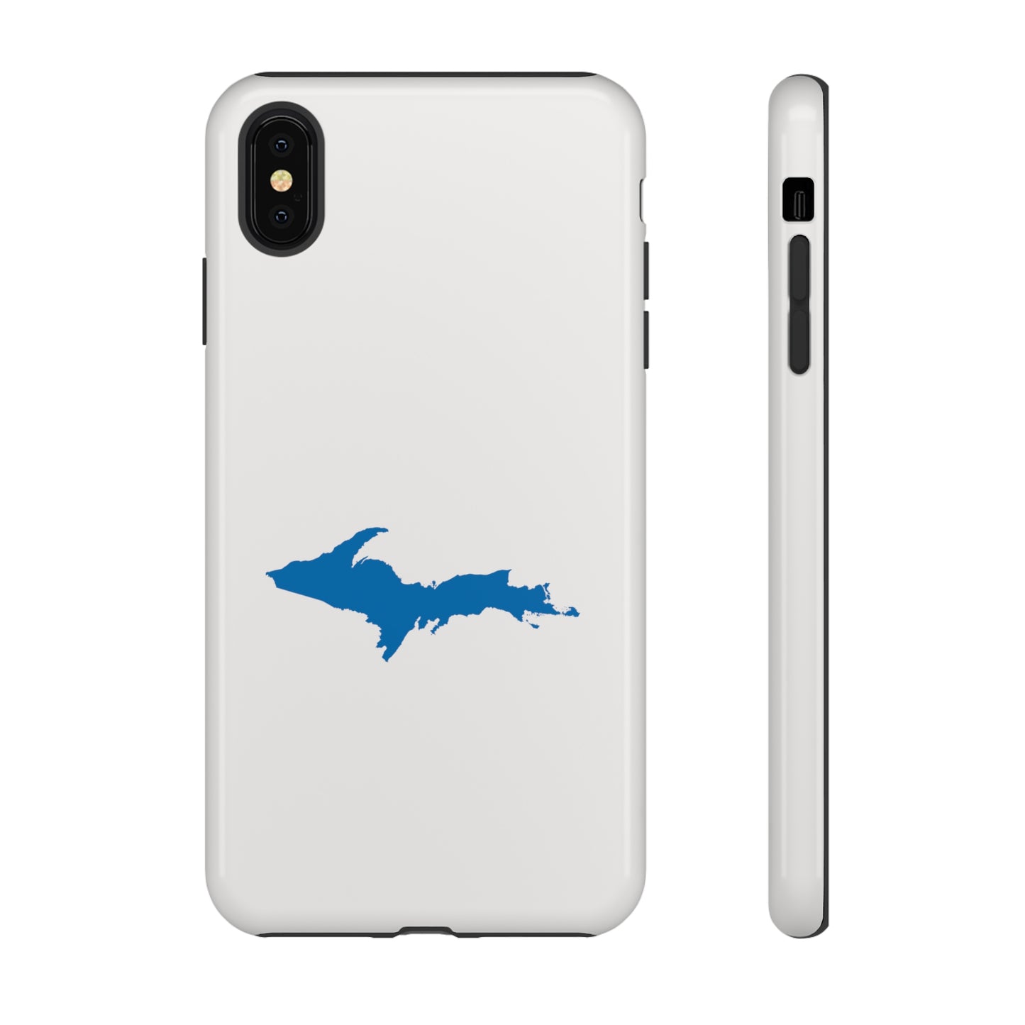 Michigan Upper Peninsula Tough Phone Case (Birch Bark White w/ Azure UP Outline) | Apple iPhone