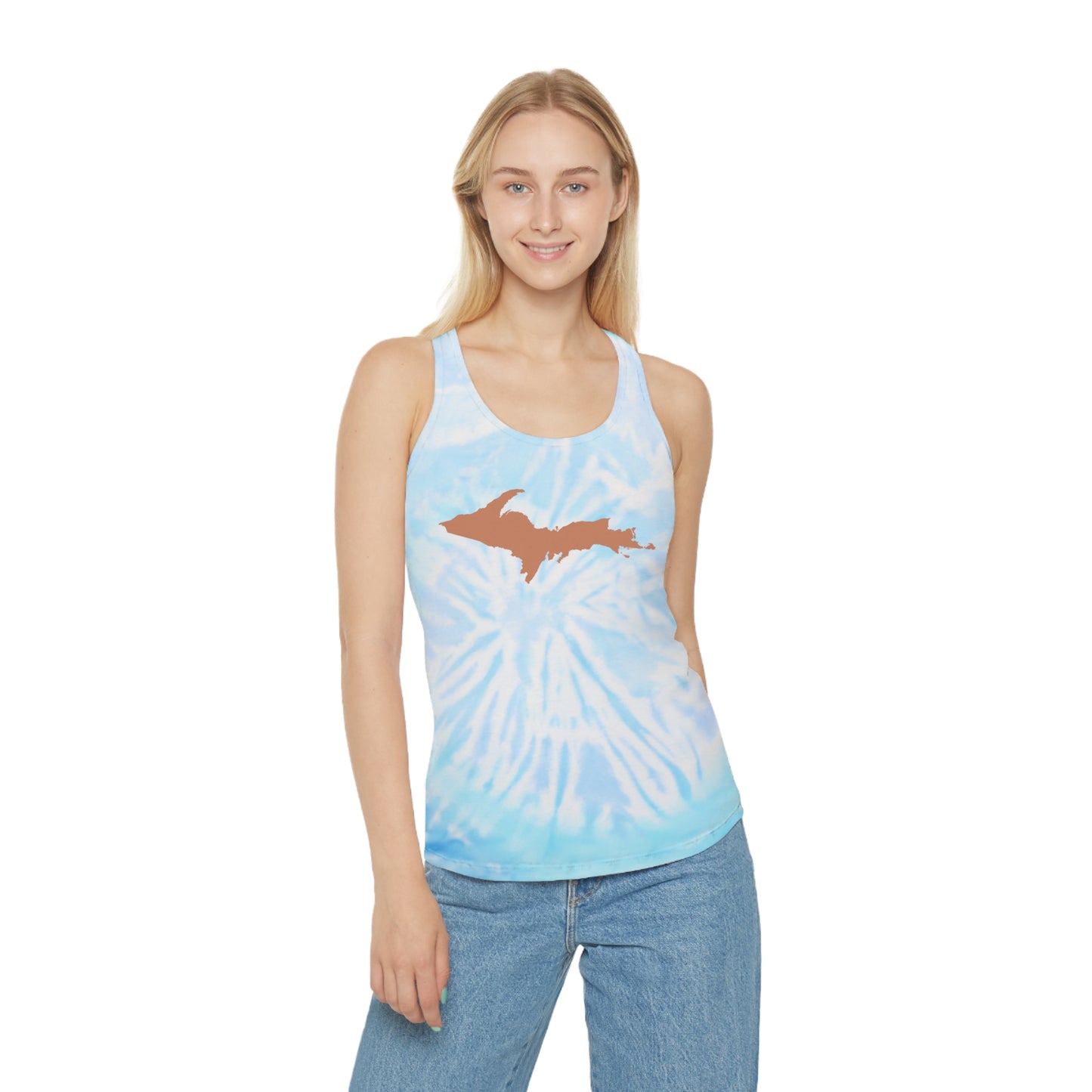 Michigan Upper Peninsula Tank Top (w/ Copper UP Outline) | Tie-Dye Racerback