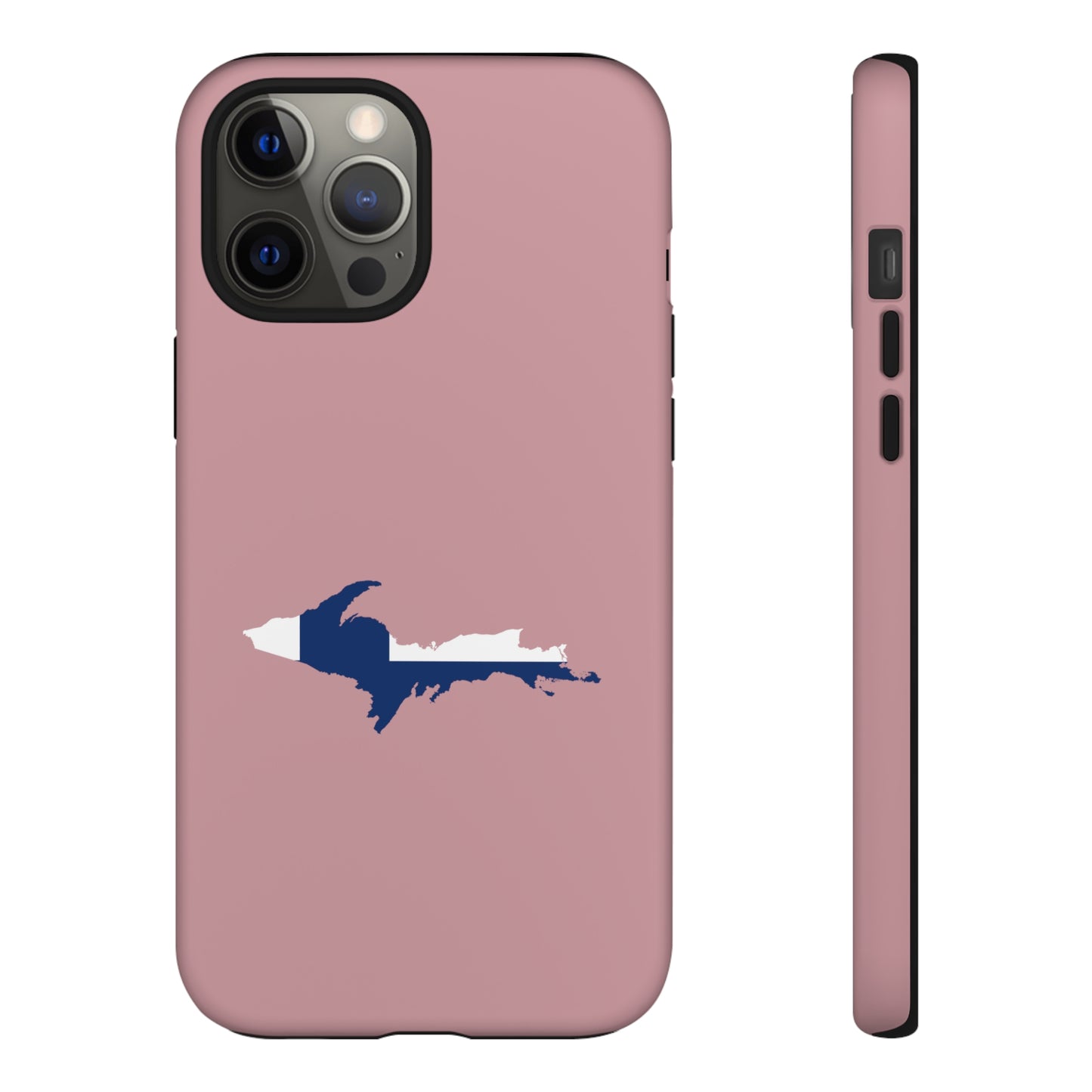 Michigan Upper Peninsula Tough Phone Case (Cherry Blossom Pink w/ UP Finland Flag Outline) | Apple iPhone