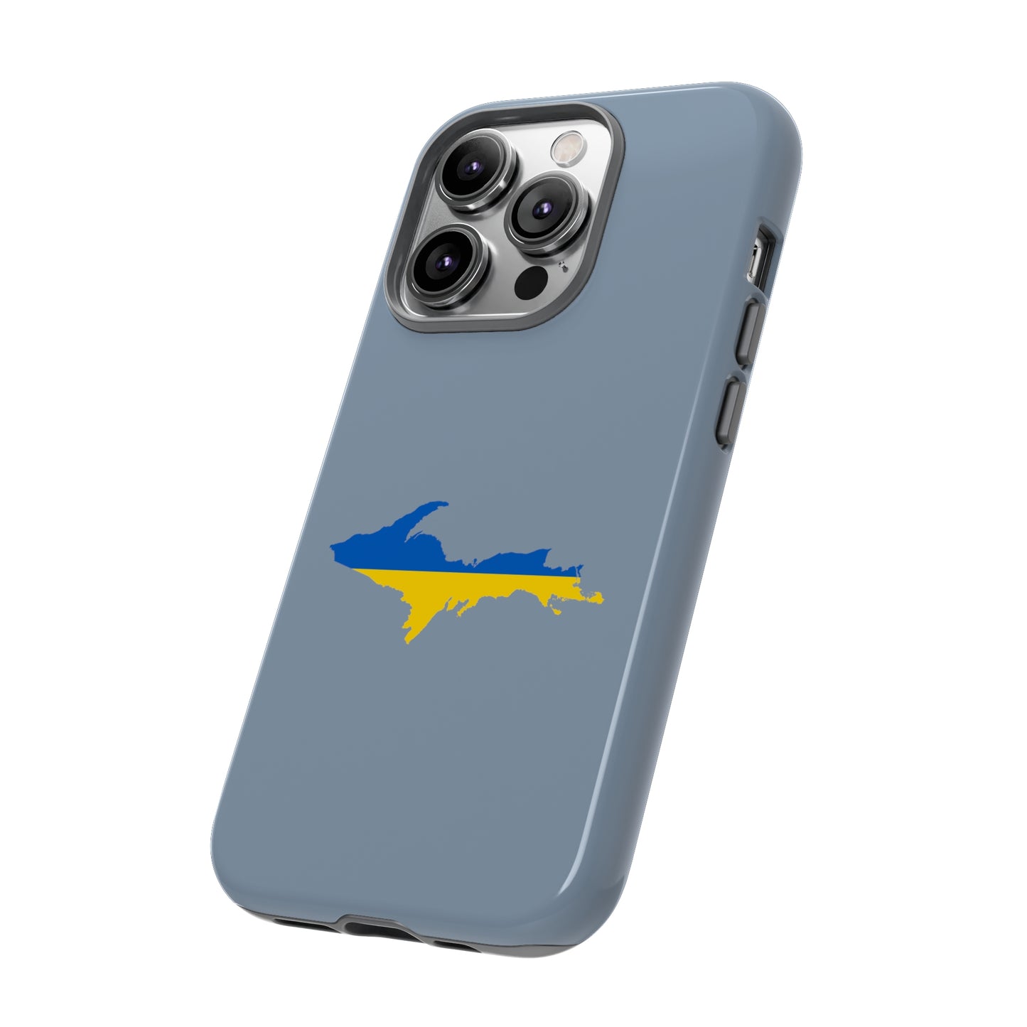 Michigan Upper Peninsula Tough Phone Case (B-24 Liberator Grey w/ UP Ukraine Flag Outline) | Apple iPhone