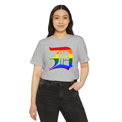 Detroit 'Old English D' T-Shirt (Rainbow Pride Edition) | Unisex Recycled Organic