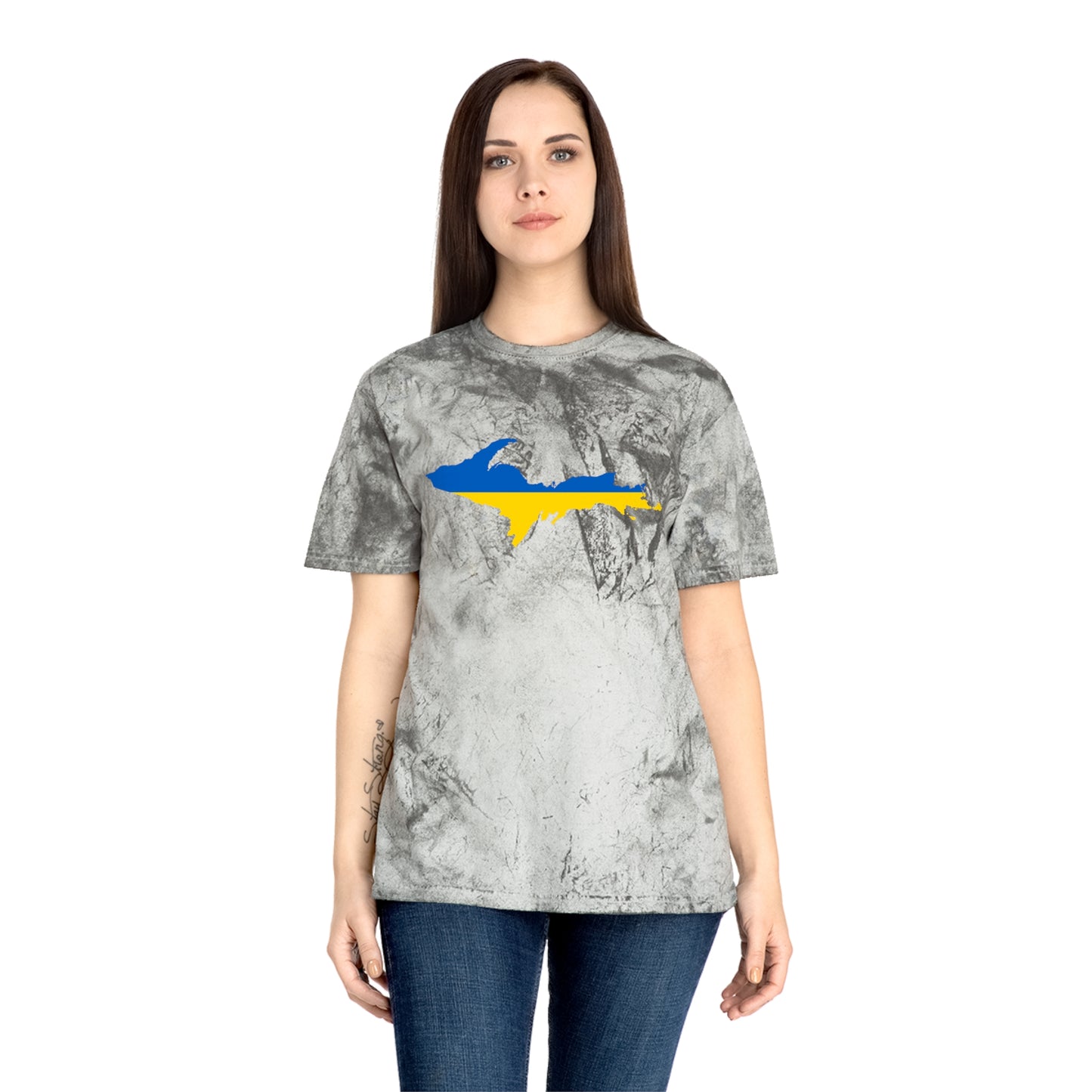 Michigan Upper Peninsula T-Shirt (w/ UP Ukraine Flag Outline) | Unisex Color Blast