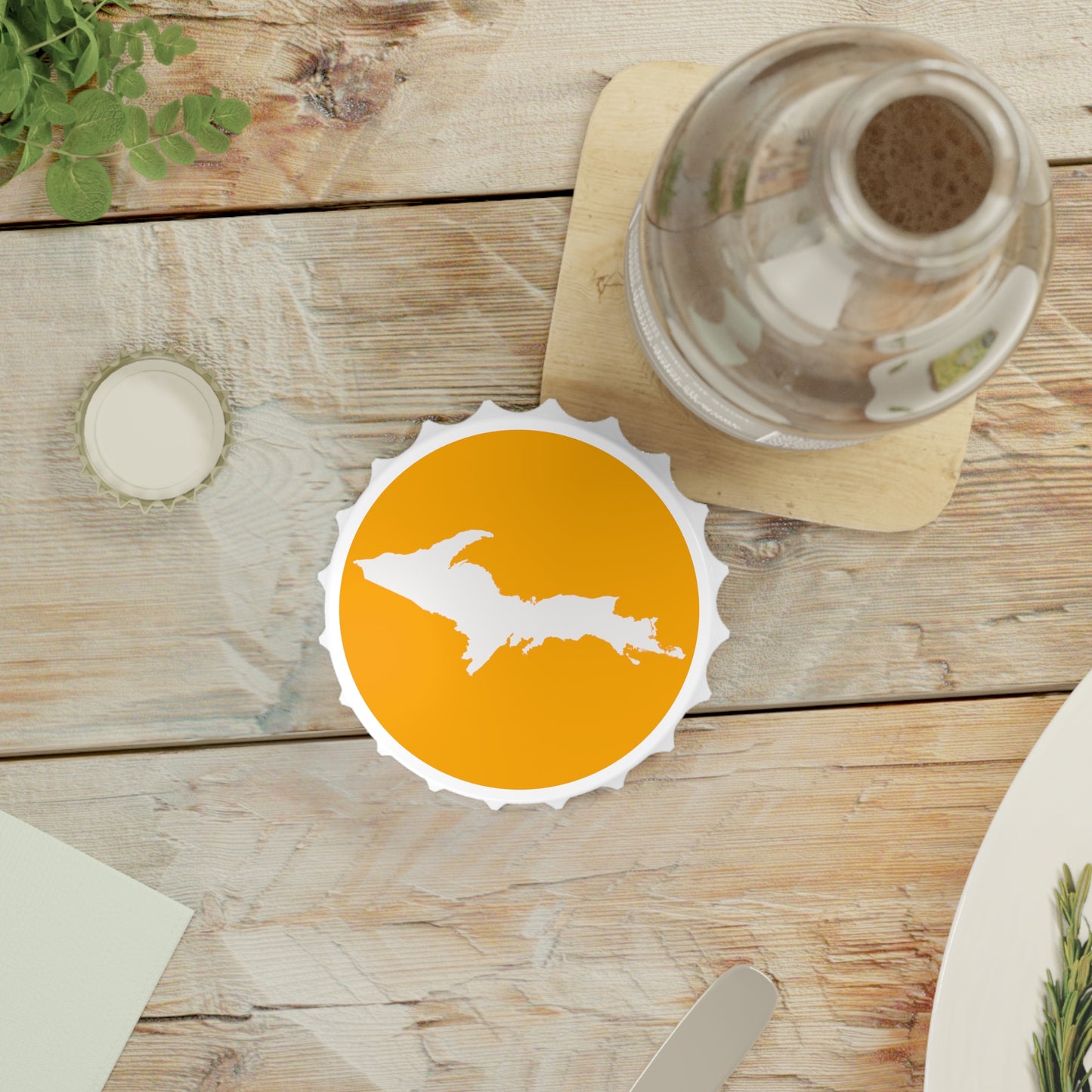 Michigan Upper Peninsula Bottle Opener (w/ UP Outline) | Birch Leaf Orange