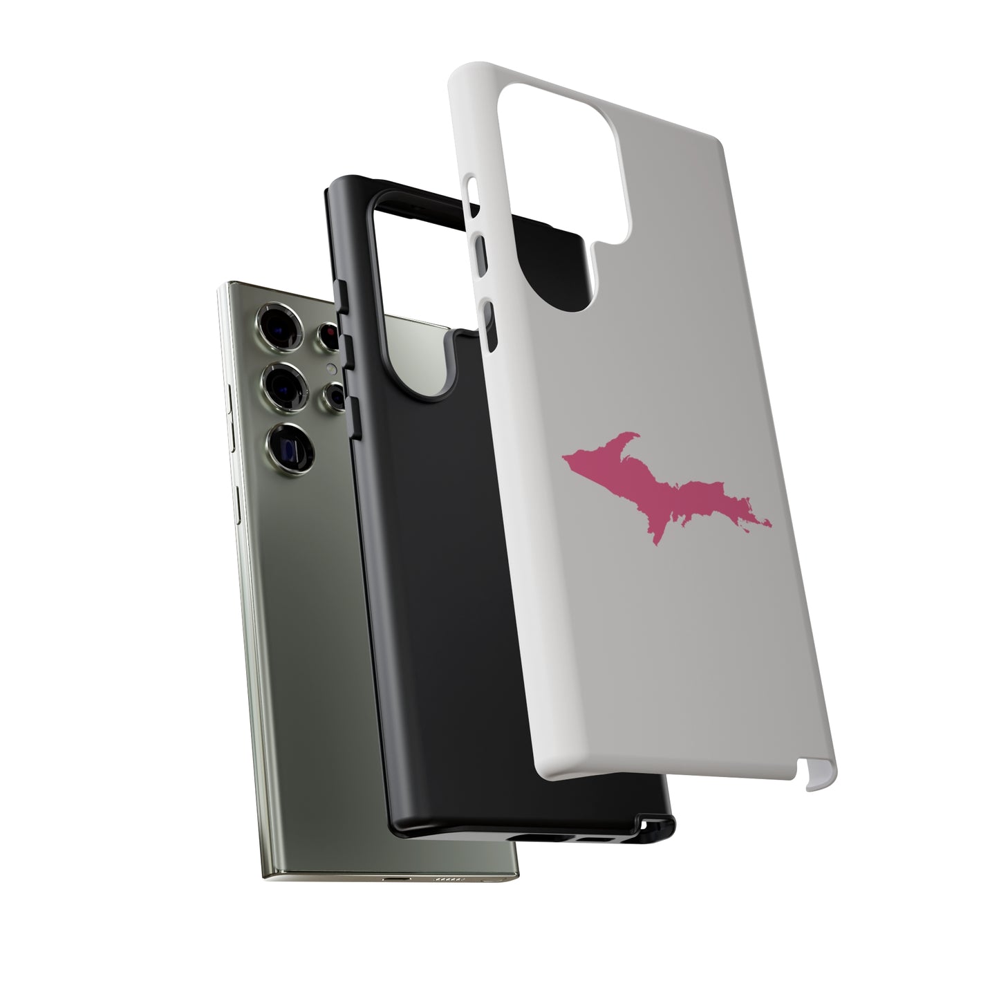 Michigan Upper Peninsula Tough Phone Case (Birch Bark White w/ Pink UP Outline) | Samsung & Pixel Android