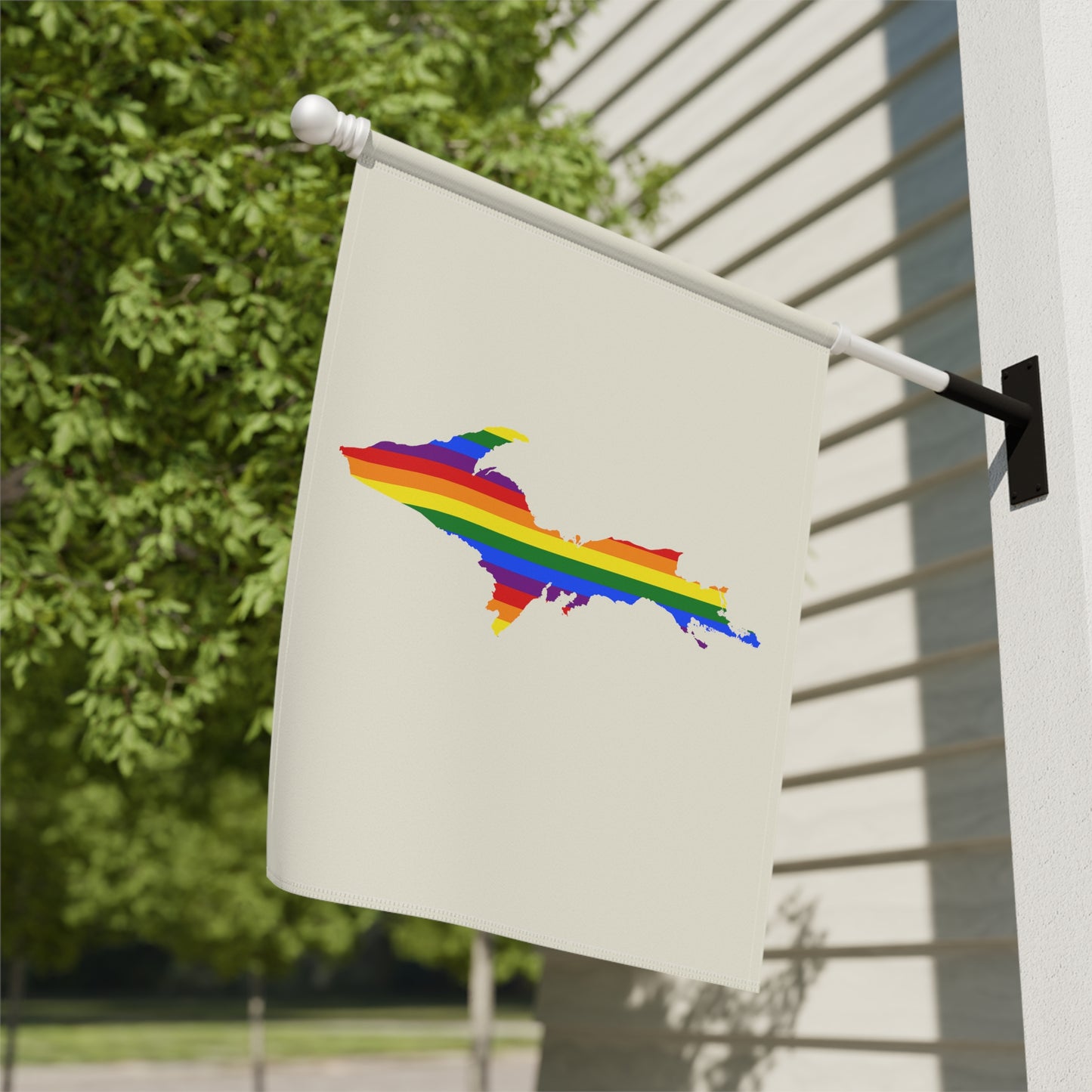 Michigan Upper Peninsula Home & Garden Flag (w/ UP Rainbow Pride Flag) | Ivory White