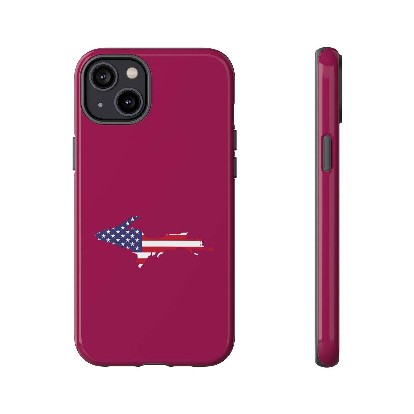 Michigan Upper Peninsula Tough Phone Case (Ruby Red w/ UP USA Flag Outline) | Apple iPhone