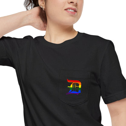 Detroit 'Old English D' Pocket T-Shirt (Rainbow Pride Edition) | Unisex Standard