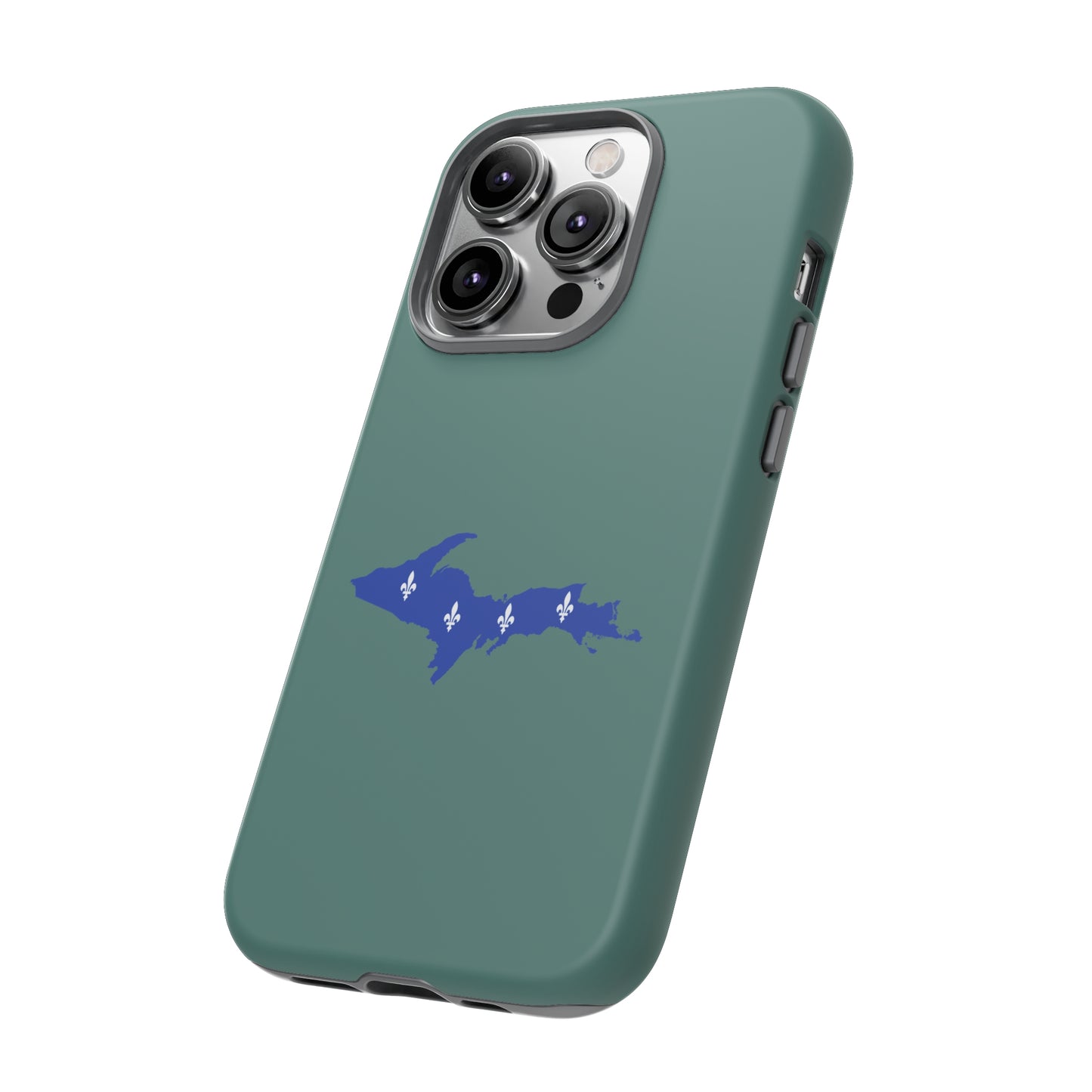 Michigan Upper Peninsula Tough Phone Case (Copper Green w/ UP Quebec Flag Outline) | Apple iPhone