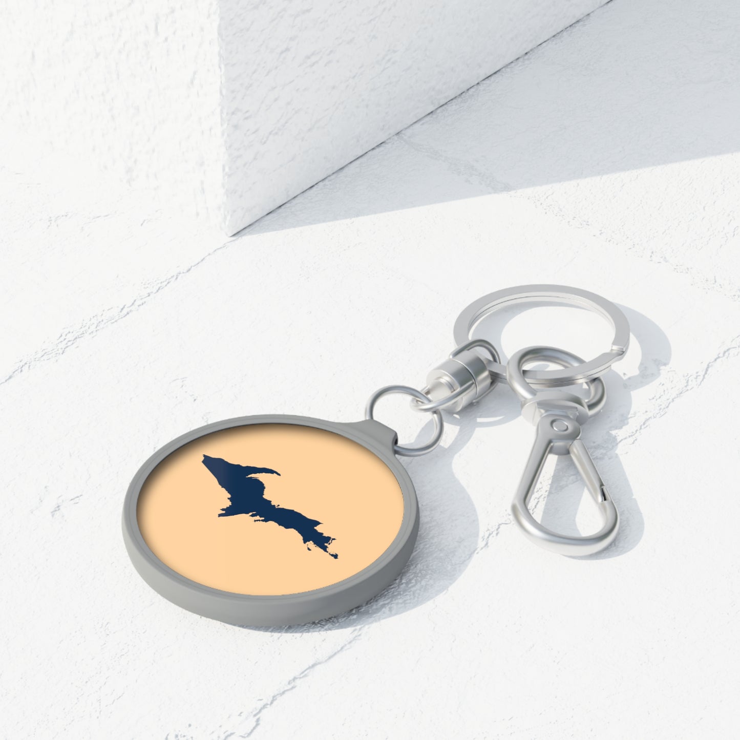 Michigan Upper Peninsula Keyring (w/ Navy UP Outline) | Pale Apricot