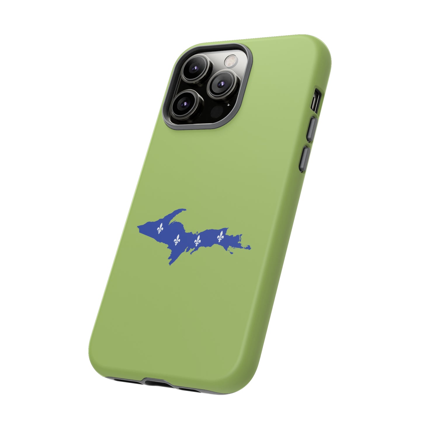 Michigan Upper Peninsula Tough Phone Case (Gooseberry Green w/ UP Quebec Flag Outline) | Apple iPhone