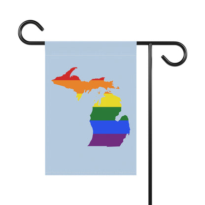 Michigan Rainbow Pride Home & Garden Flag (w/ MI Outline) | Light Blue