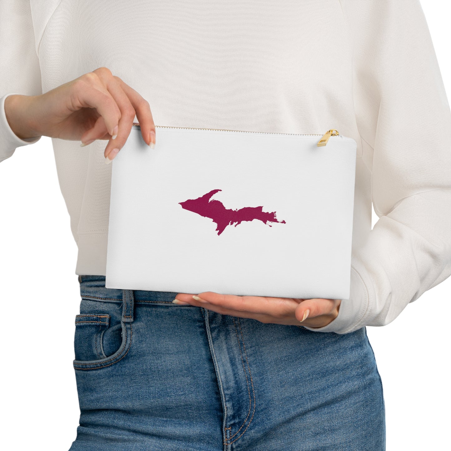 Michigan Upper Peninsula Cosmetic Bag (Ruby Red Outline) | Cotton Canvas