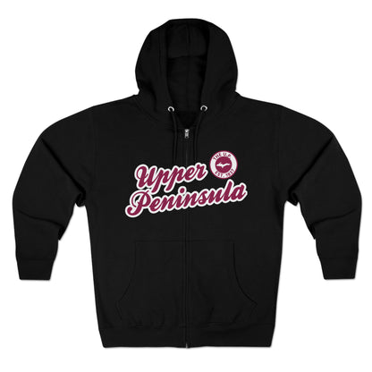 Upper Peninsula EST 1837' Hoodie (Ruby Red Script Font) | Unisex Full Zip