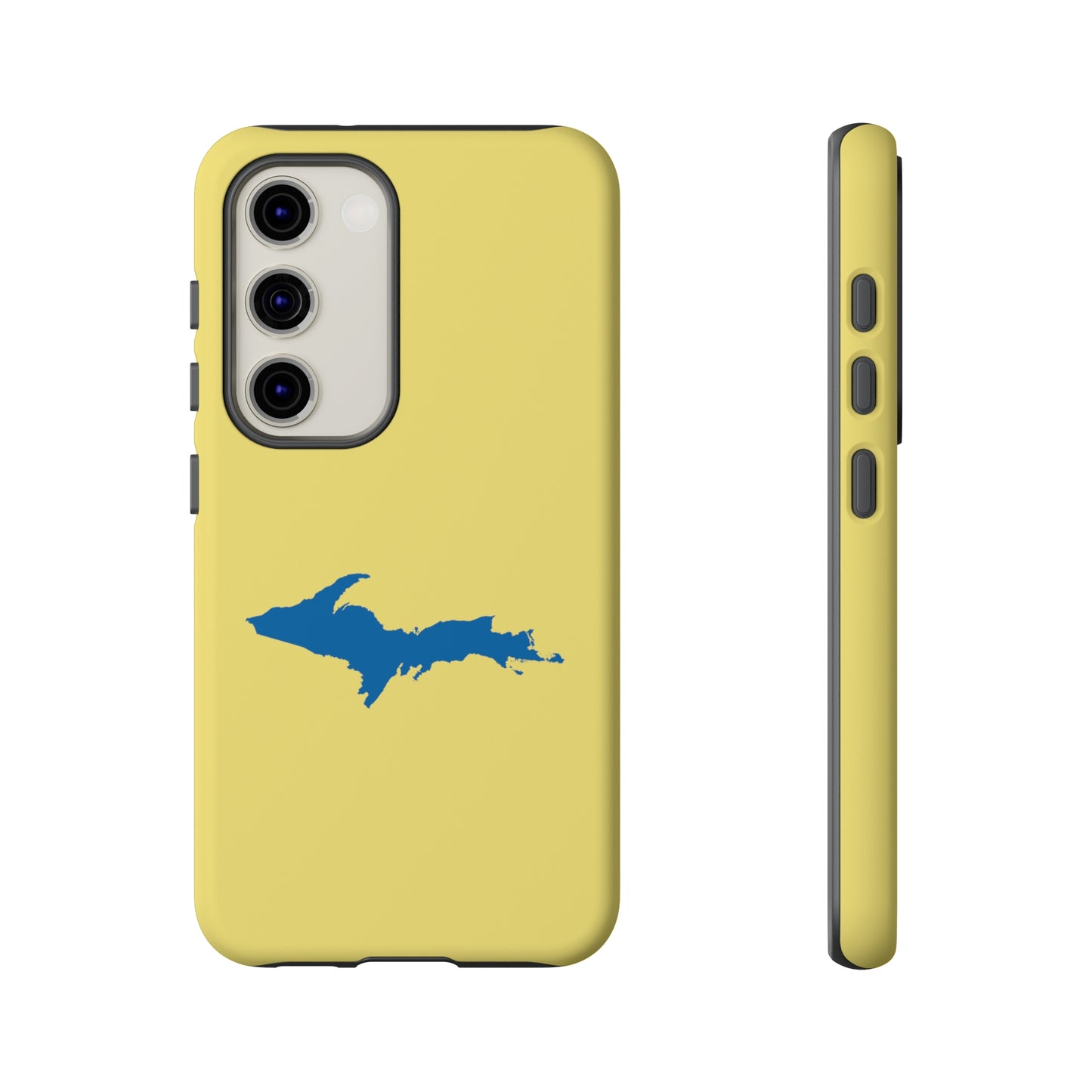 Michigan Upper Peninsula Tough Phone Case (Yellow Cherry w/ Azure UP Outline) | Samsung & Pixel Android