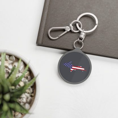 Michigan Upper Peninsula Keyring (w/ UP USA Flag) | Iron Ore Grey