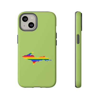 Michigan Upper Peninsula Tough Phone Case (Gooseberry Green w/ UP Pride Flag Outline) | Apple iPhone