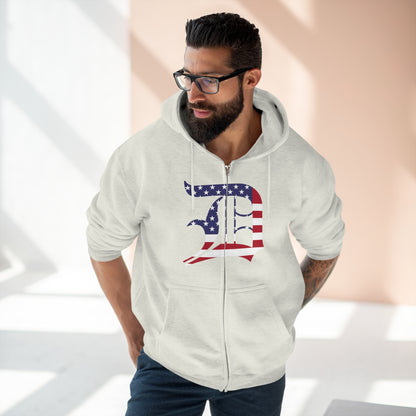 Detroit 'Old English D' Hoodie (Full-Body Patriotic Edition) | Unisex Full Zip