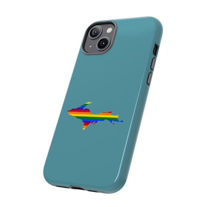 Michigan Upper Peninsula Tough Phone Case (Lake Huron Blue w/ UP Pride Flag Outline) | Apple iPhone