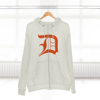 Detroit 'Old English D' Hoodie (Full-Body Maple Leaf Orange) | Unisex Full Zip