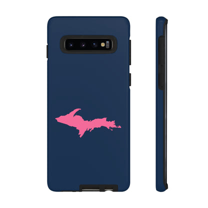 Michigan Upper Peninsula Tough Phone Case (Navy w/ Pink UP Outline) | Samsung & Pixel Android