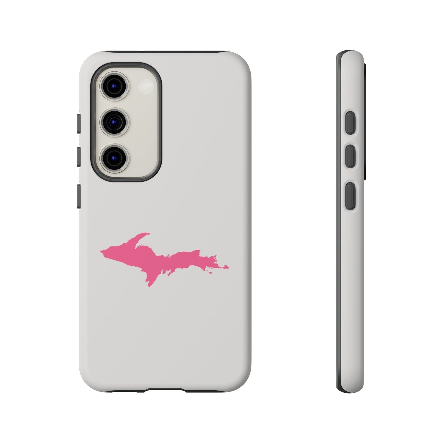 Michigan Upper Peninsula Tough Phone Case (Birch Bark White w/ Pink UP Outline) | Samsung & Pixel Android