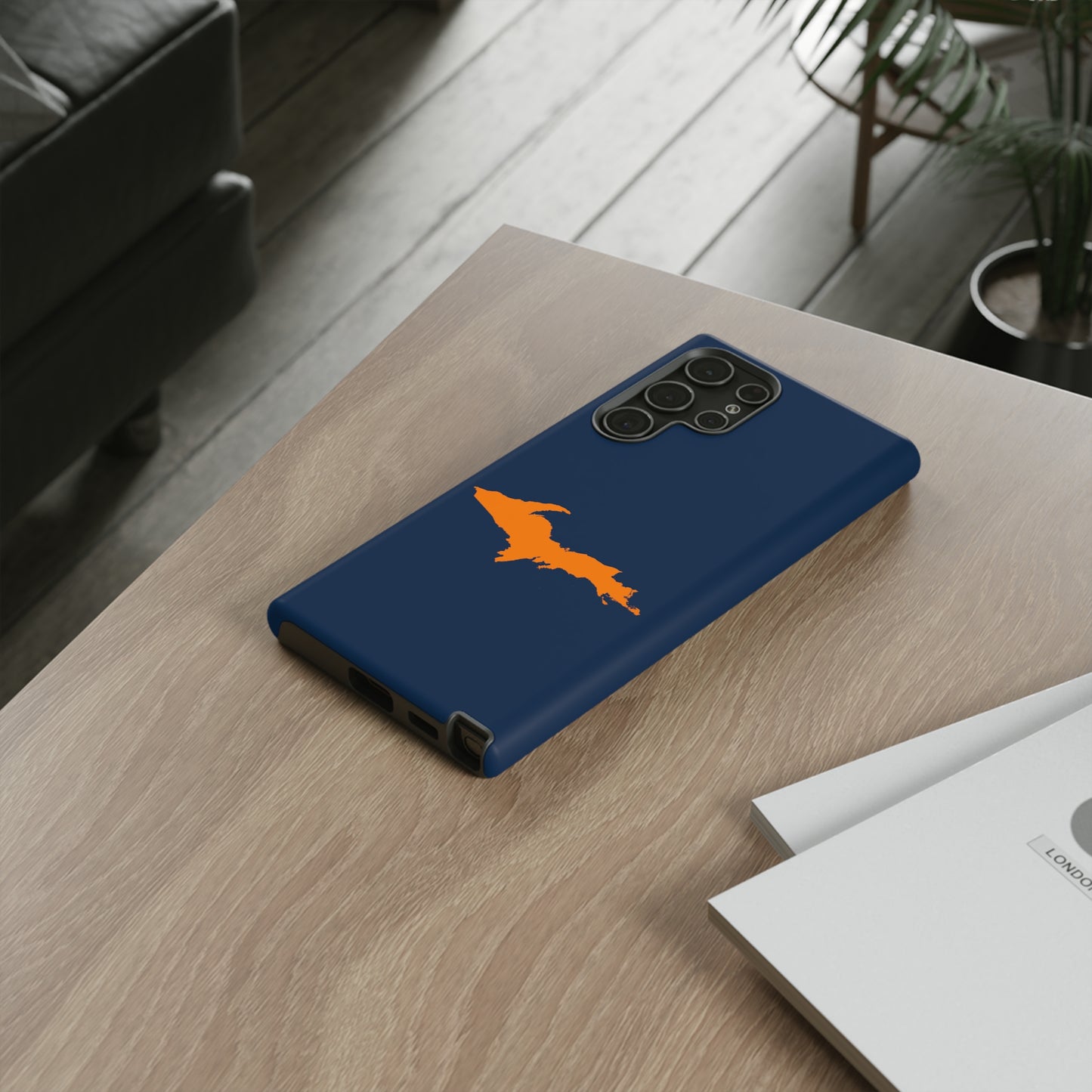 Michigan Upper Peninsula Tough Phone Case (Navy w/ Orange UP Outline) | Samsung & Pixel Android