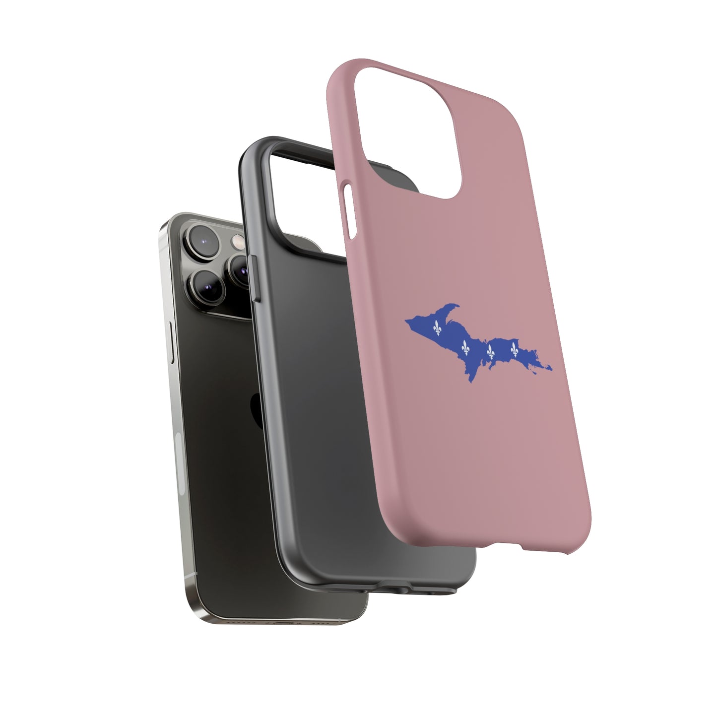 Michigan Upper Peninsula Tough Phone Case (Cherry Blossom Pink w/ UP Quebec Flag Outline) | Apple iPhone